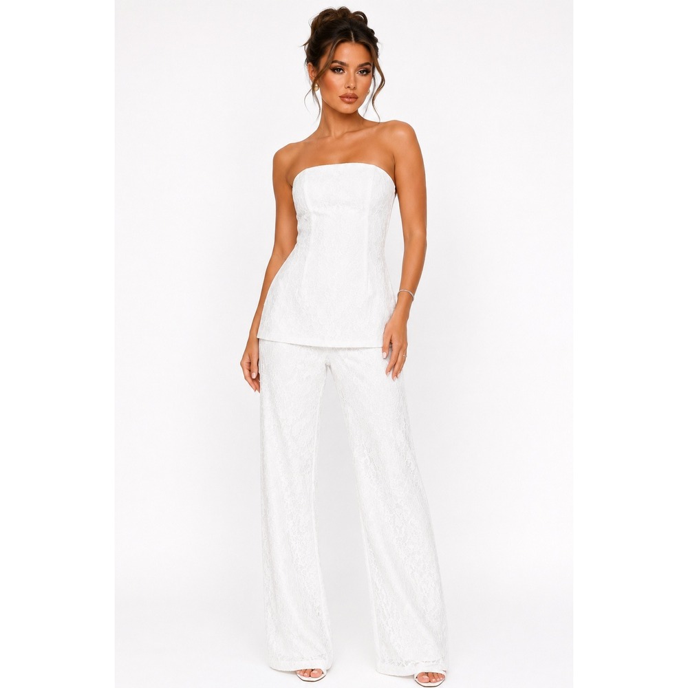 PrettyLittleThing Bridal White Lace Bandeau Straight Leg Jumpsuit US 6 New